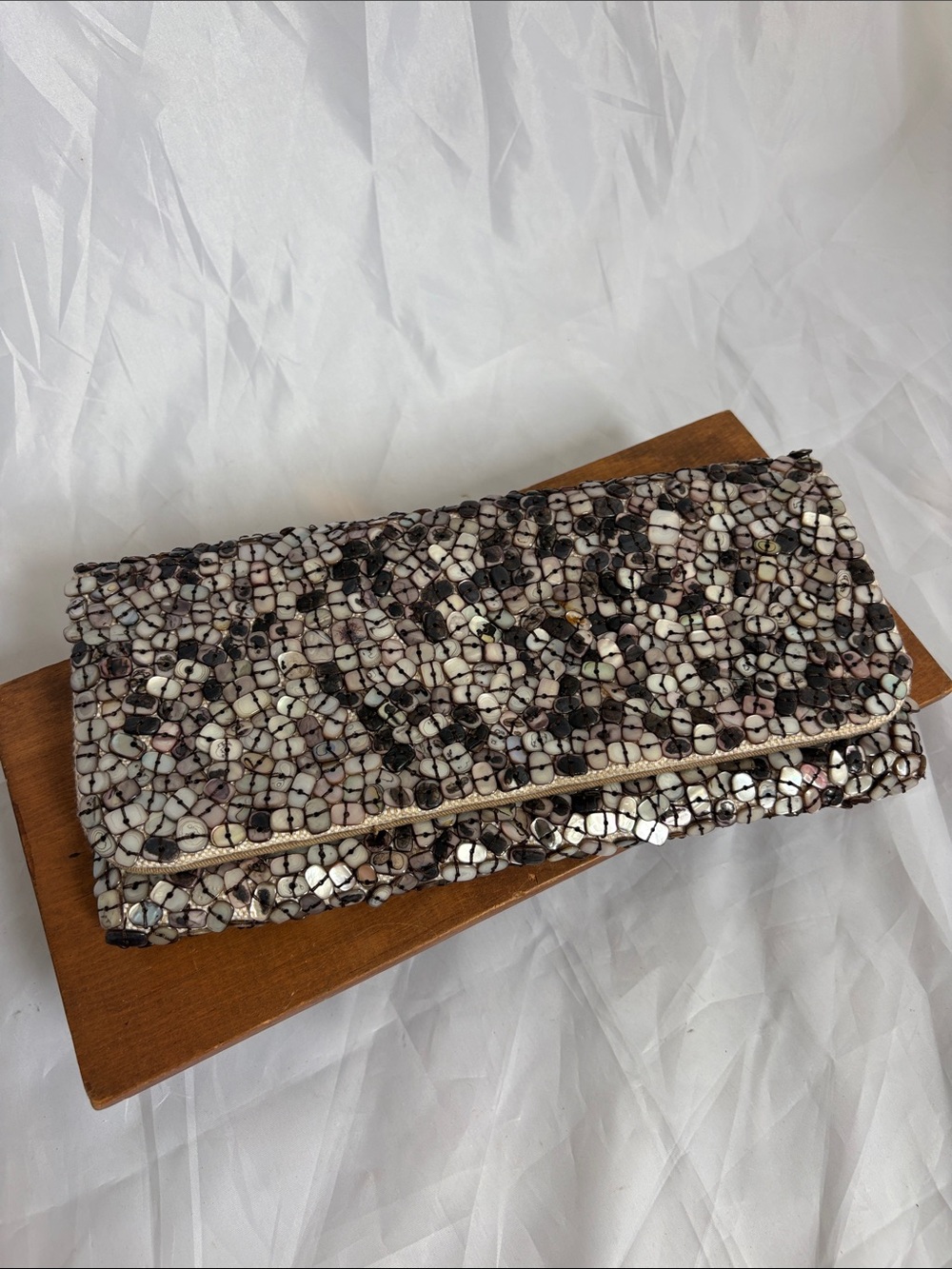 Banana Republic Sequined Mosaic Mother of Pearl Foldover Clutch - Neutral Tones